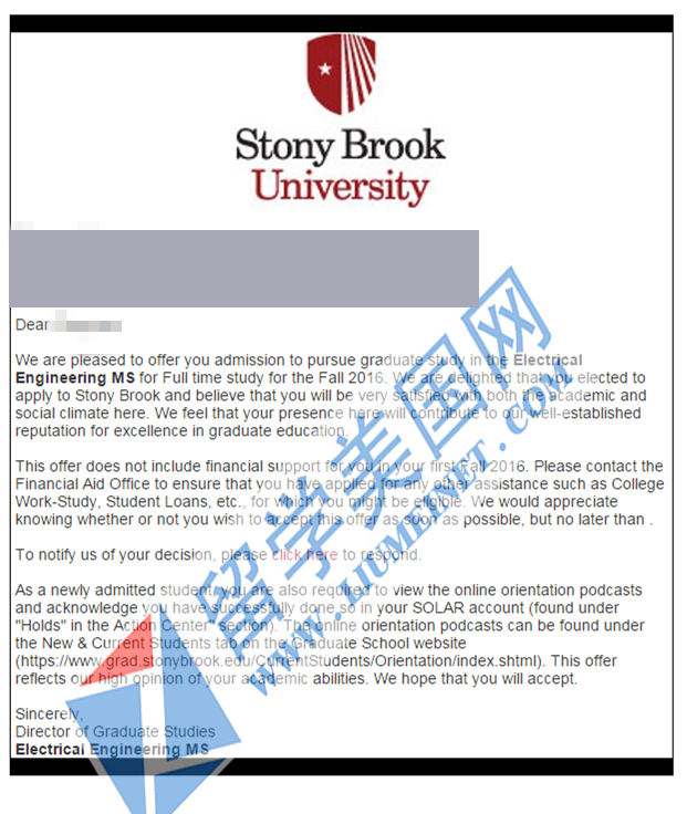 石溪大學(xué)錄取offer